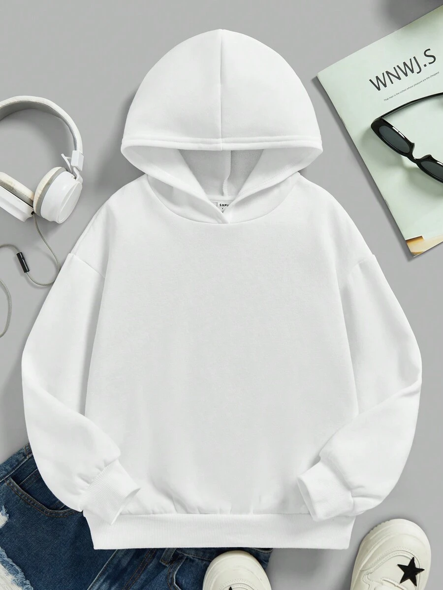 SHEIN Tween Girls' Casual Solid Color Comfortable Thermal Lined Hoodie, Autumn/Winter