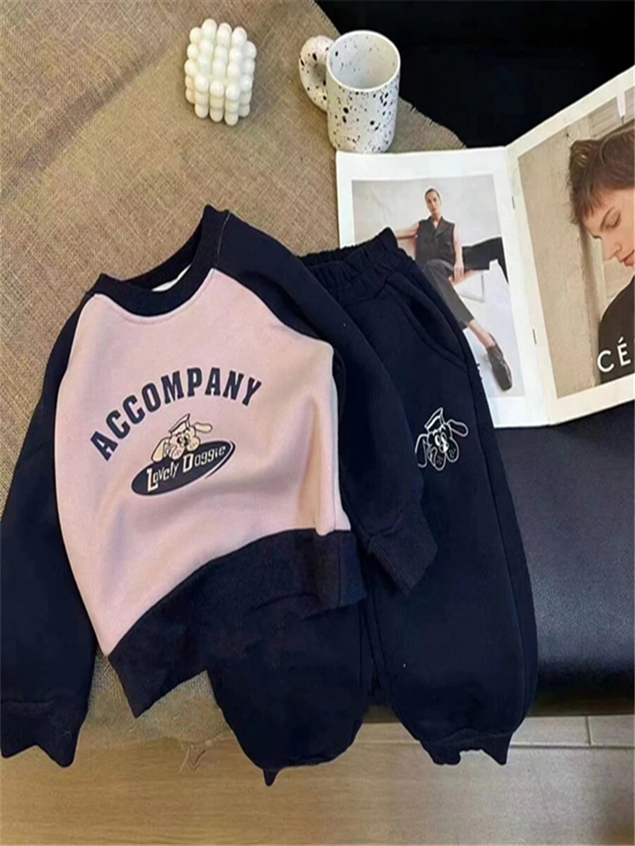 Sweat-shirt À Manches Raglan Avec Graphique De Lettre Et Sweatpants Pour Jeune Fille