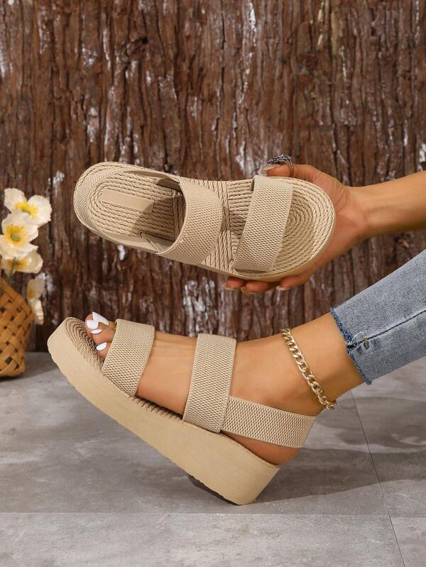 Women Black Sandals, Elegant Summer Elastic Slingback Wedge Sandals