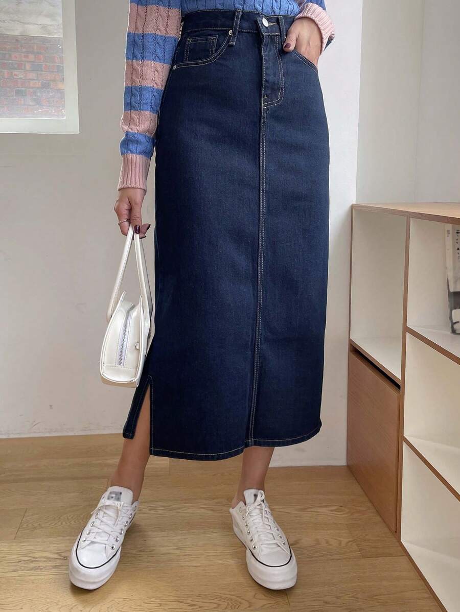DAZY Women's Denim High-low Hem Split Skirt
