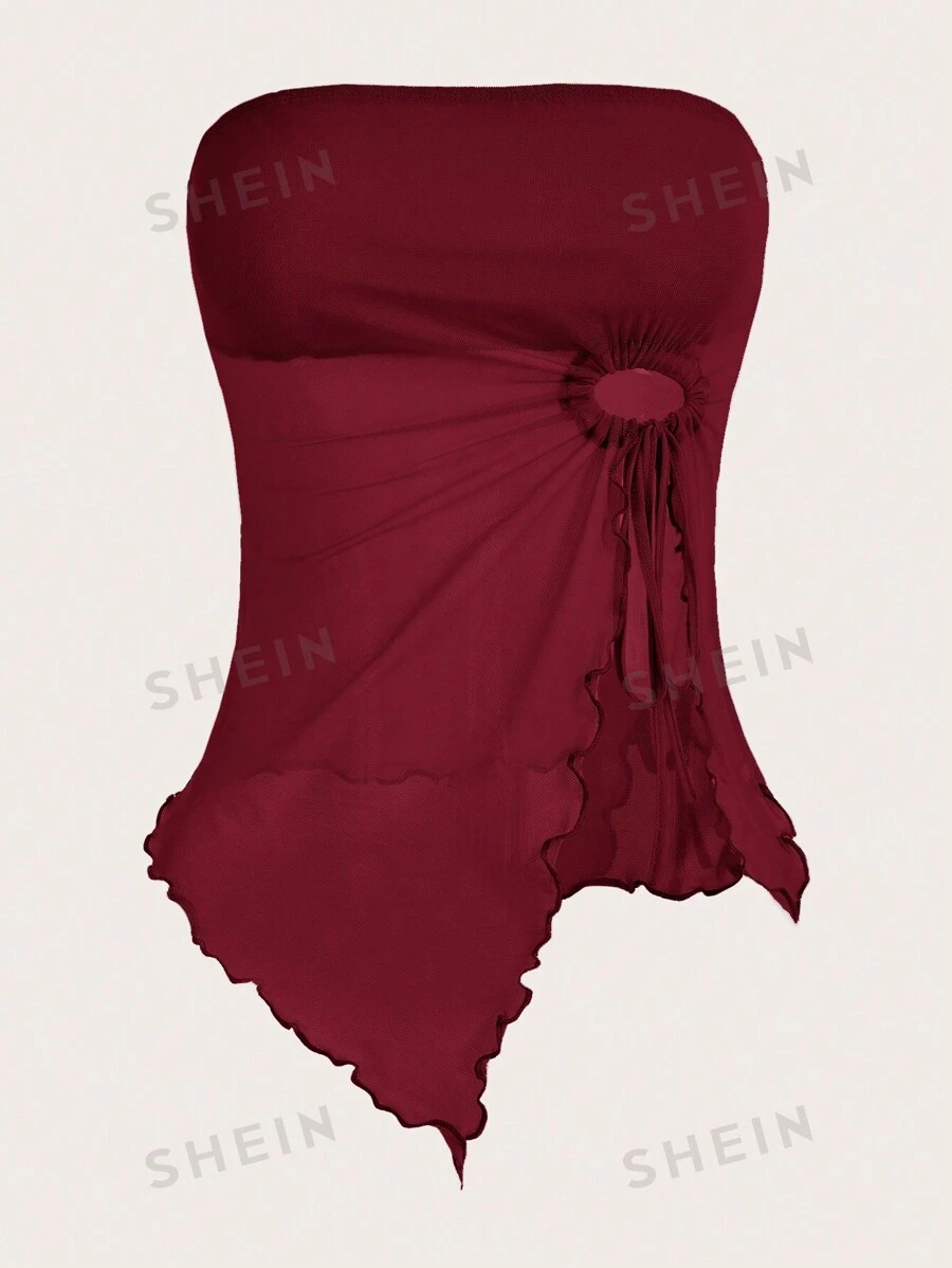 SHEIN ICON Top Asimétrico Tubo Con Dobladillo Asimétrico Y Cordón En El Lado
