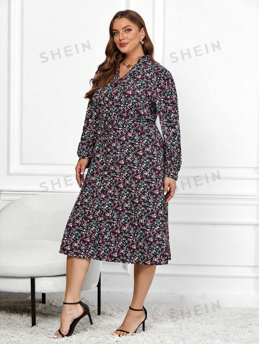 SHEIN Clasi Vestido de talla grande con estampado floral menudo