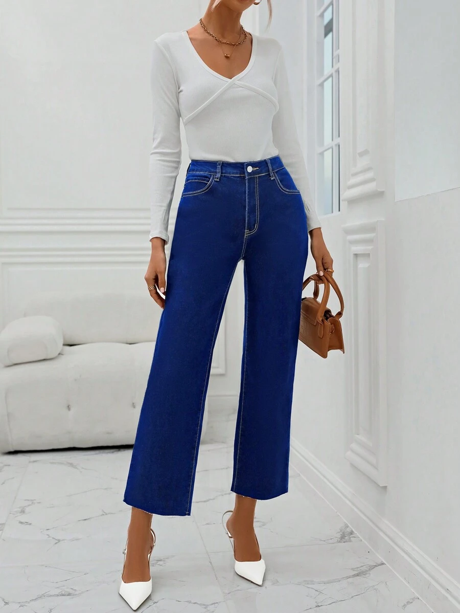 SHEIN Privé Solid Color Straight Leg Jeans
