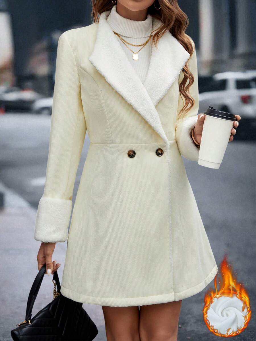 SHEIN Clasi Fur Collar Thickened A-line Coat