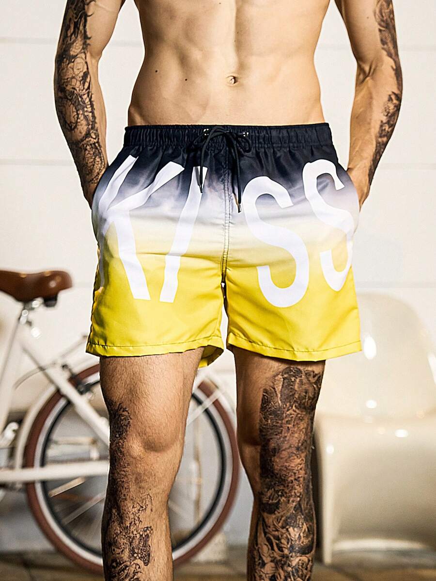 Manfinity Swimmode Bermudas De Playa Para Hombre Con Estampado Degradado Y Cintura Con Cordón