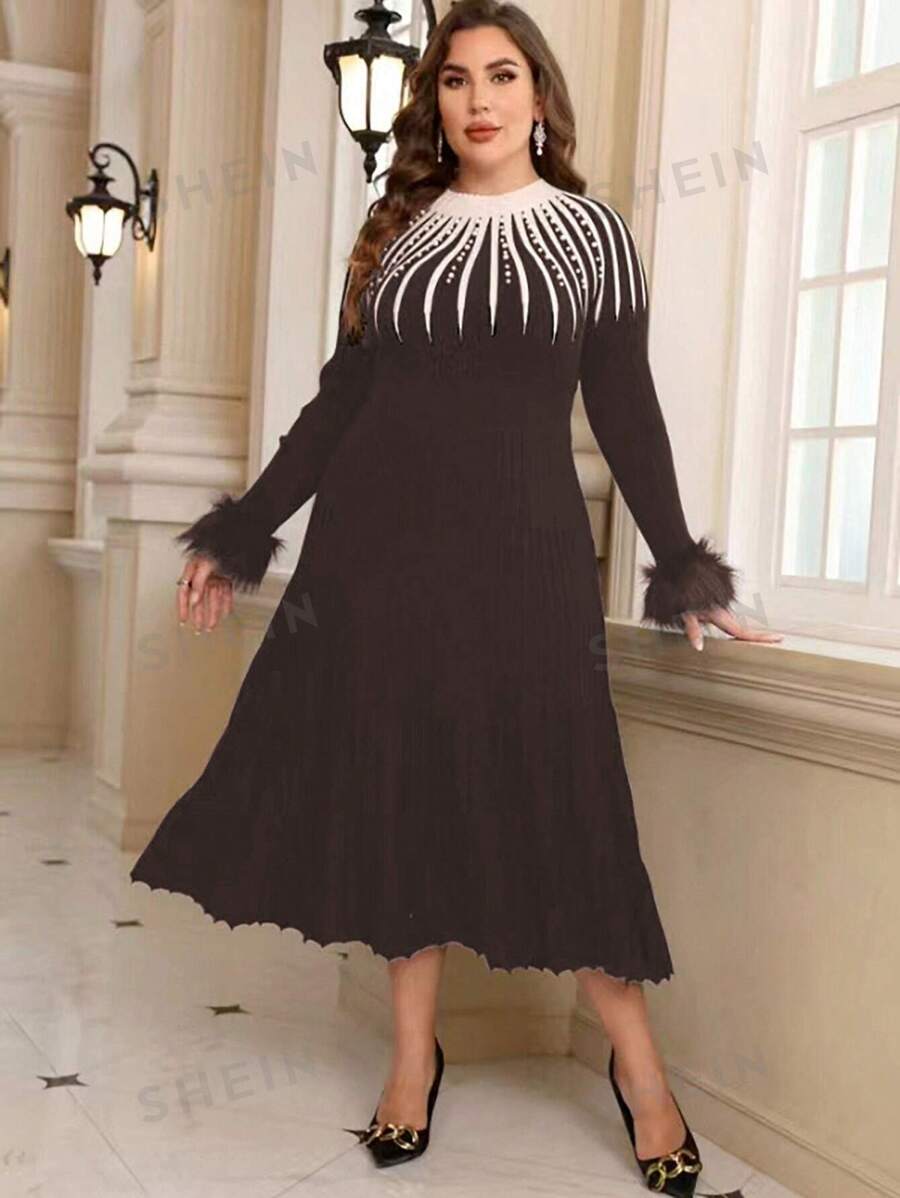 SHEIN Clasi Vestido De Suéter De Talla Grande Decorado Con Diamantes De Imitación