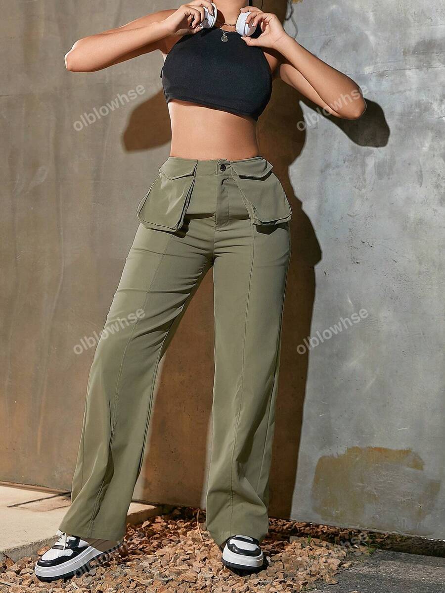 Pantalon Cargo Simple Et Décontracté Pour Femmes Avec De Grandes Poches Et Un Design Personnalisé