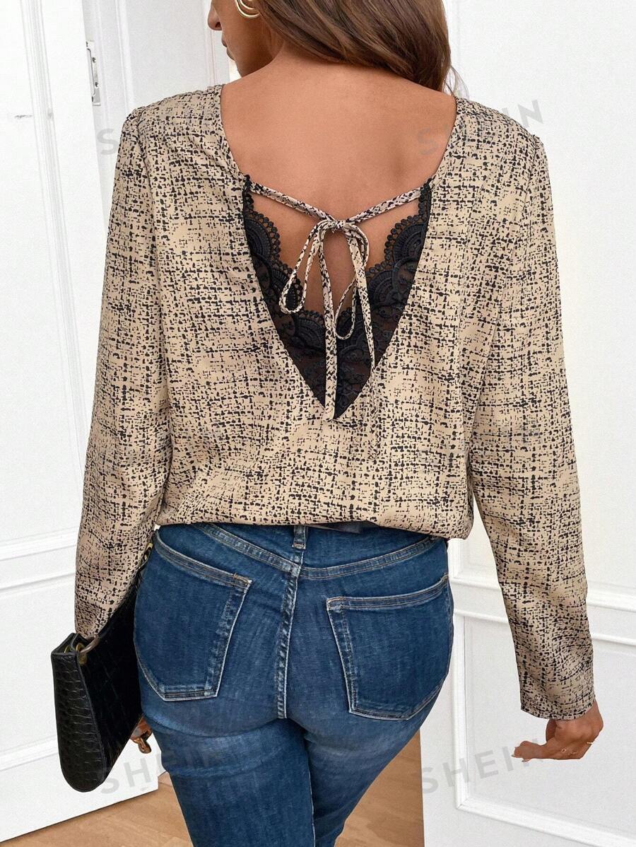 SHEIN Frenchy Blusa De Mujer Con Encaje Y Lazo Posterior