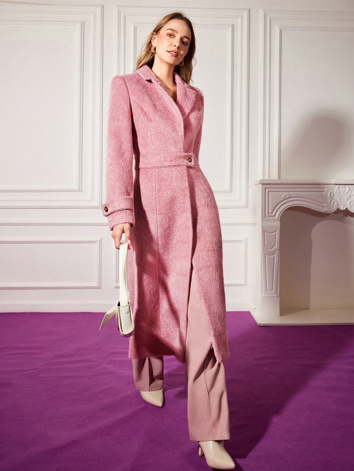 BELTED FUZZY WOOL-BLEND COAT｜Motf