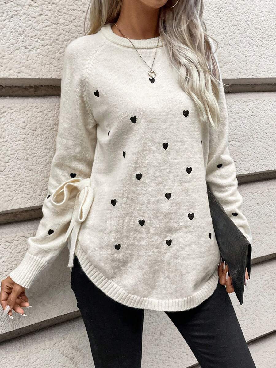 SHEIN Frenchy Suéter De Manga Raglán Con Estampado De Corazones Para Mujer