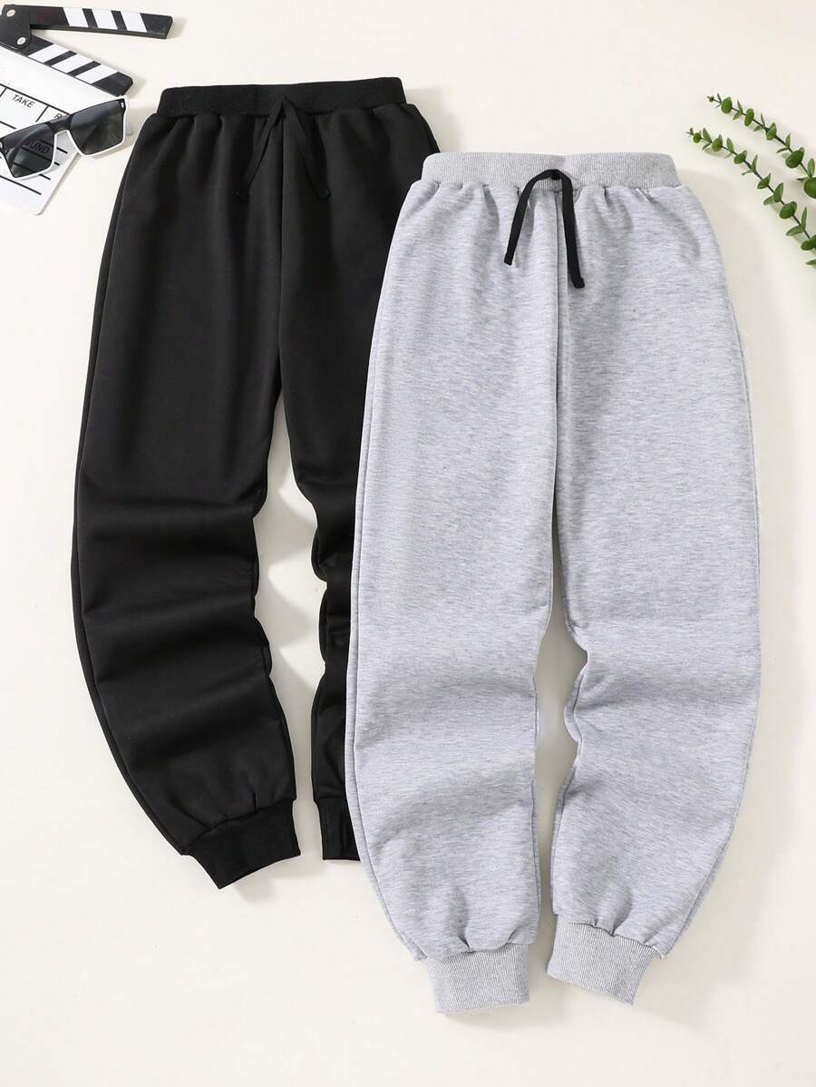 SHEIN Ragazzo Tween 2 pezzi Pantaloni da jogging con vita elastica con coulisse
