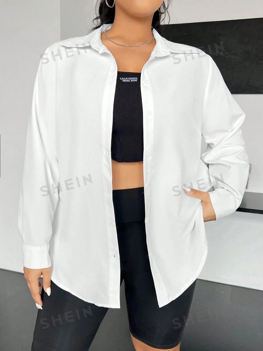 SHEIN EZwear Camisa De Botones Sólidos Para Tallas Grandes