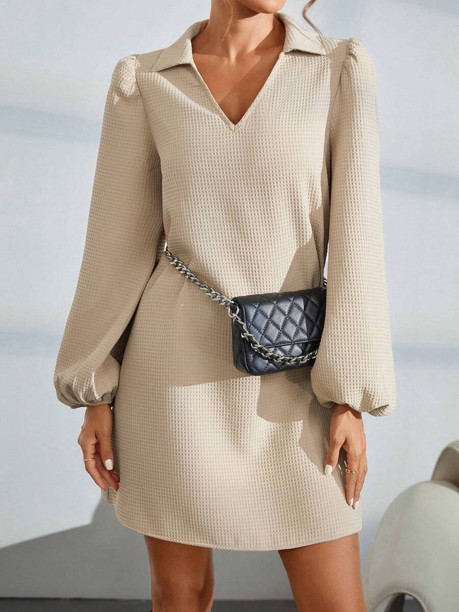 SHEIN Essnce Women's Solid Color Lantern Sleeve Dress