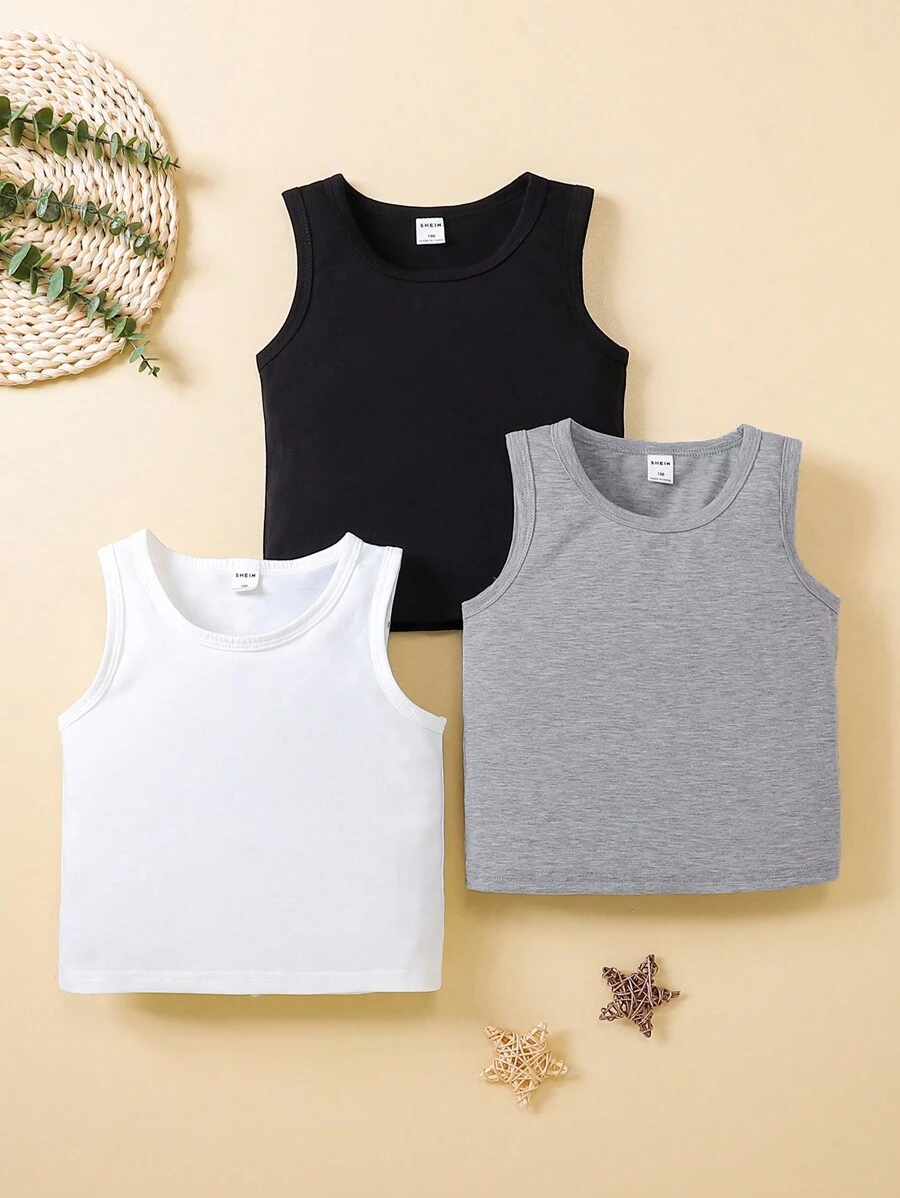SHEIN Vintaside Kids 3 Stücke/set Rundhals Weste Für Kleine Jungen