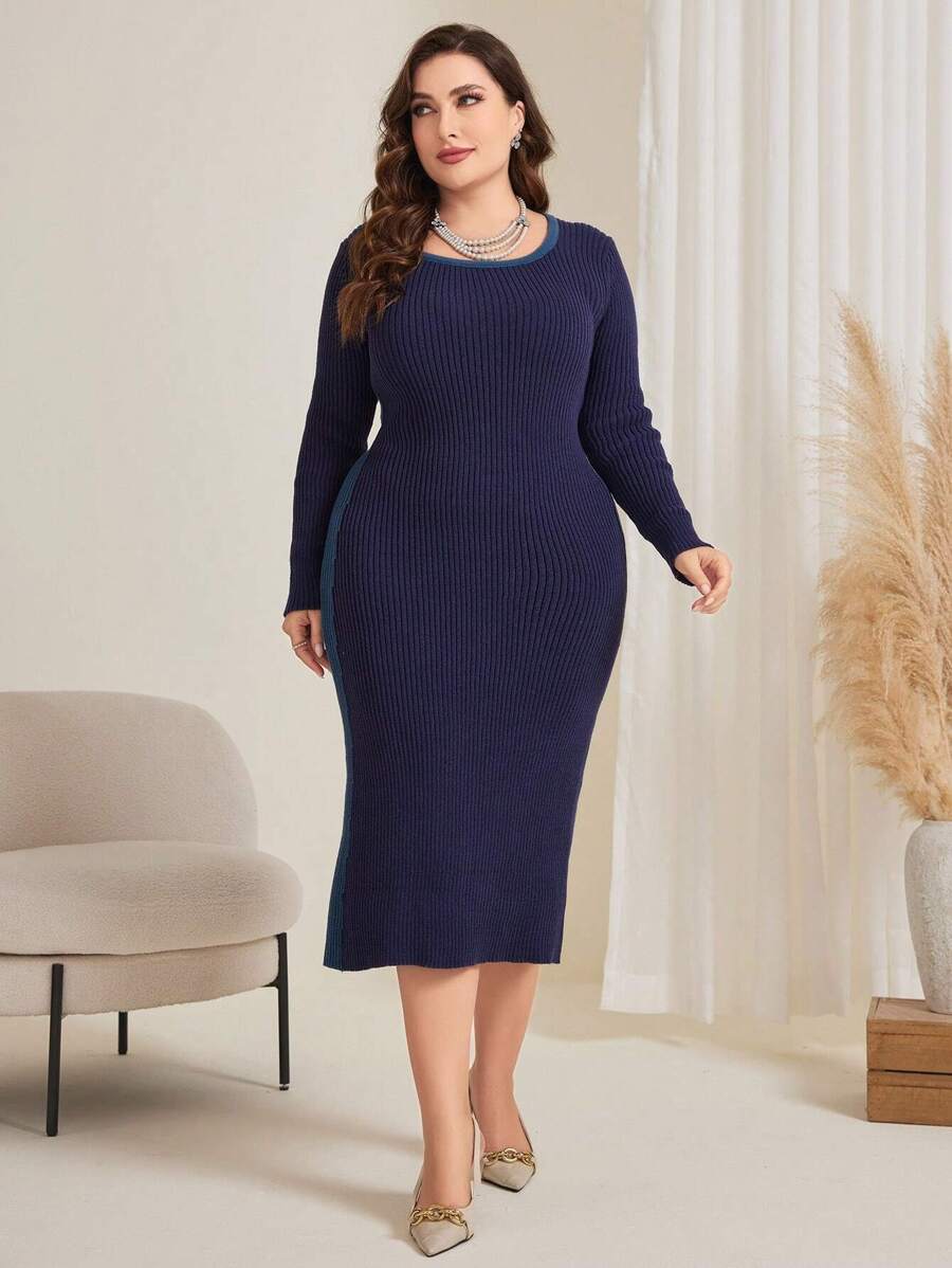 Mulvari Plus Size Women's Bodycon Sweater Dress