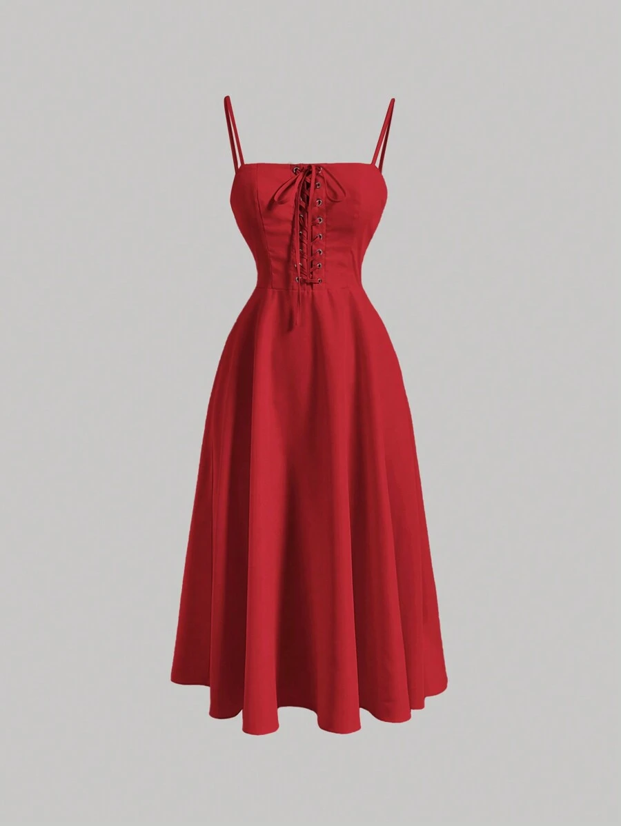SHEIN MOD Lace Up Front Cami Dress