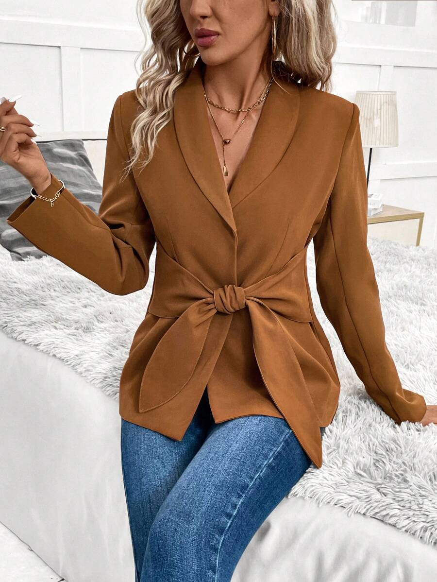 SHEIN Clasi Shawl Collar Knot Front Blazer