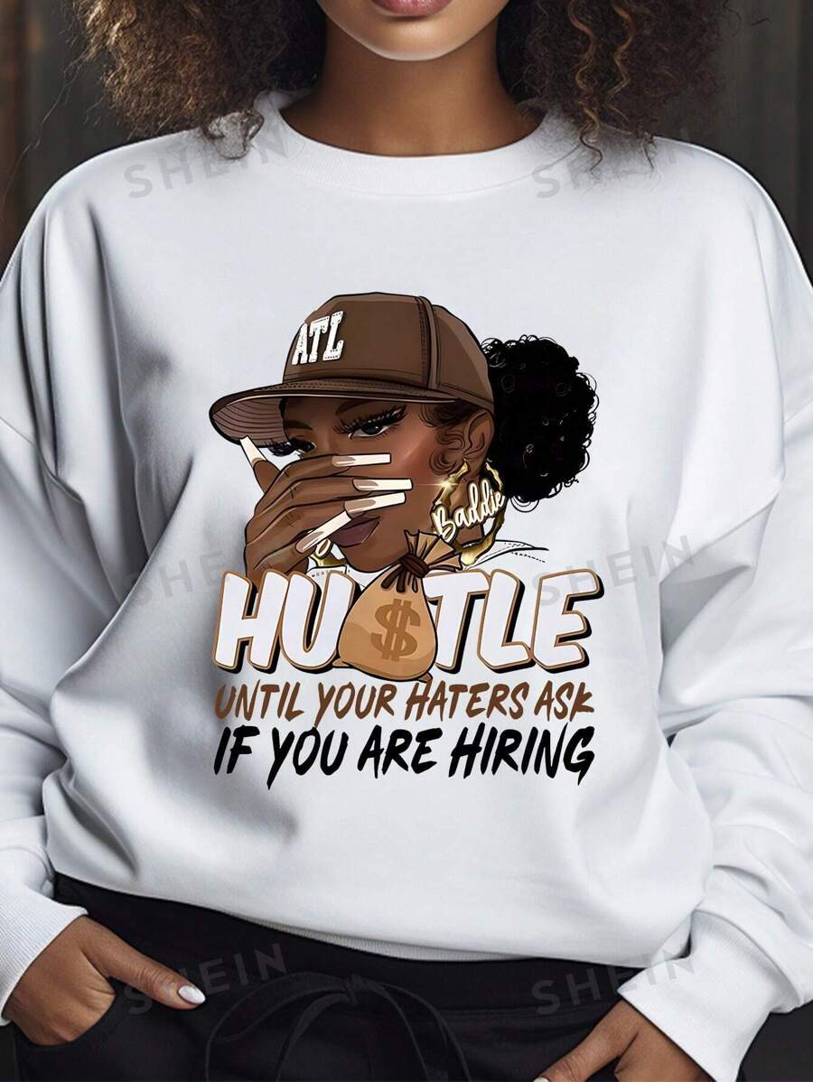 INAWLY Sudadera con estampado de personaje y lema para mujer "ESFUÉRZATE HASTA QUE TUS DETRACTORES PREGUNTEN SI ESTÁS CONTRATANDO", tops de manga larga