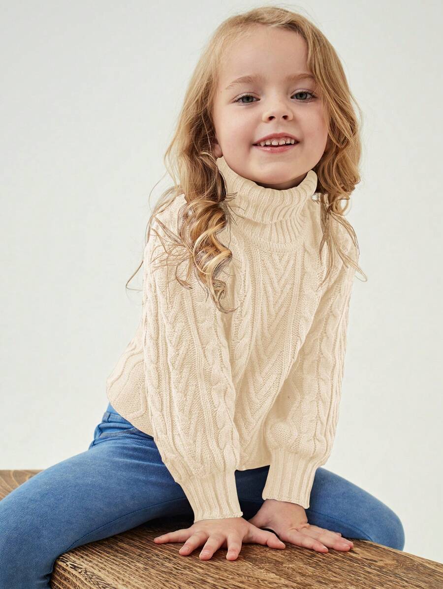 SHEIN Young Girl Long-Sleeved Turtleneck Casual Pullover Sweater