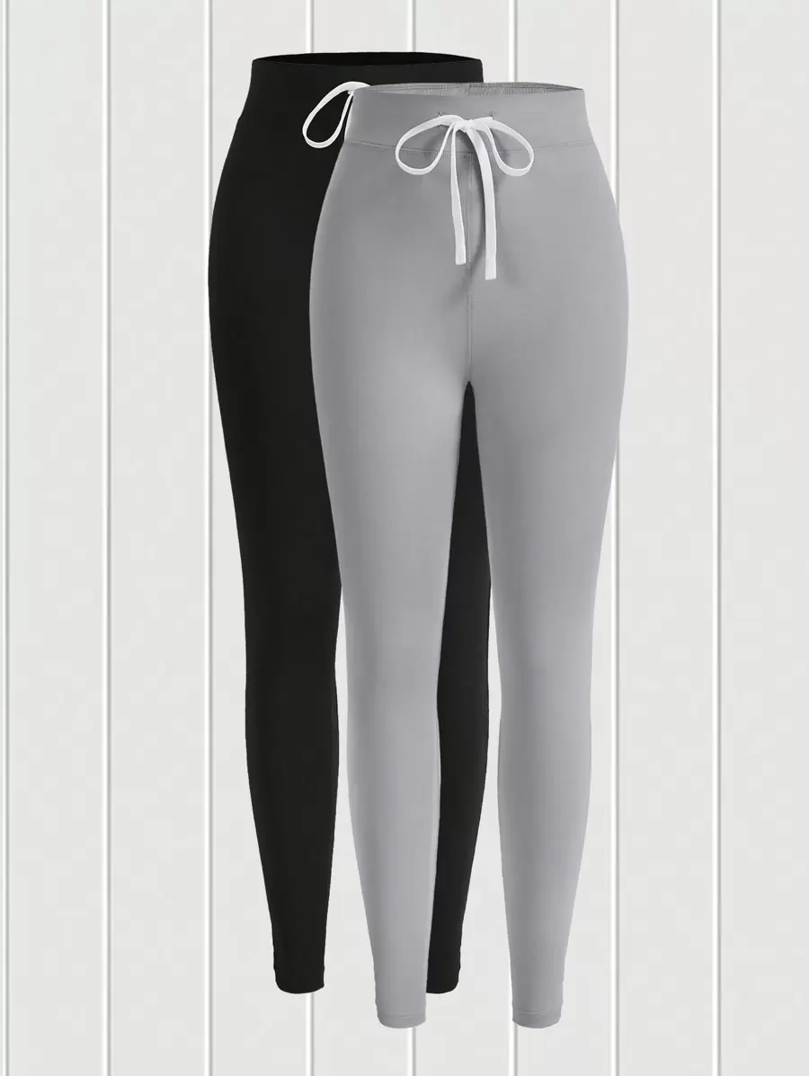SHEIN EZwear 2 piezas Leggings unicolor de cintura con cordón