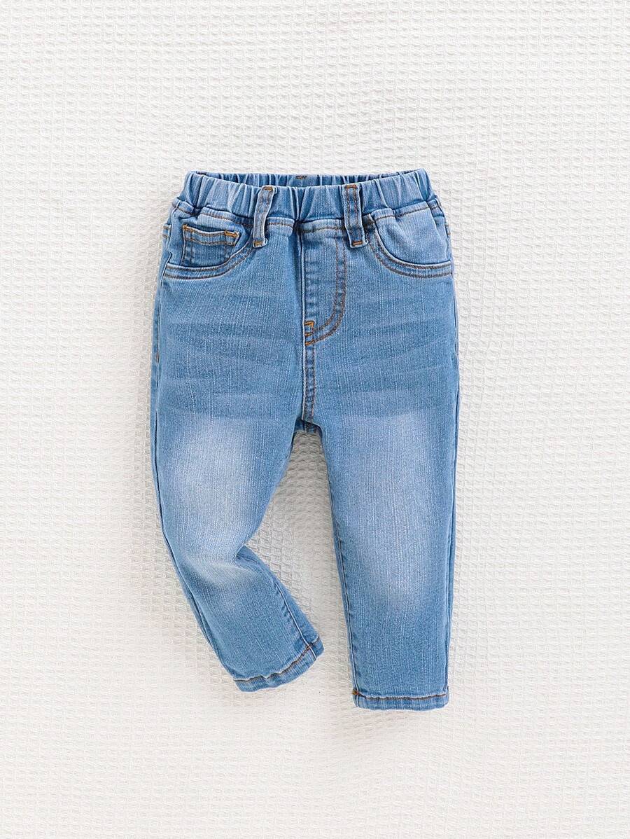 SHEIN Jean À Taille Élastique Pour Bébé Garçon, Convient Aux Tenues Simples Et Décontractées D'automne/hiver