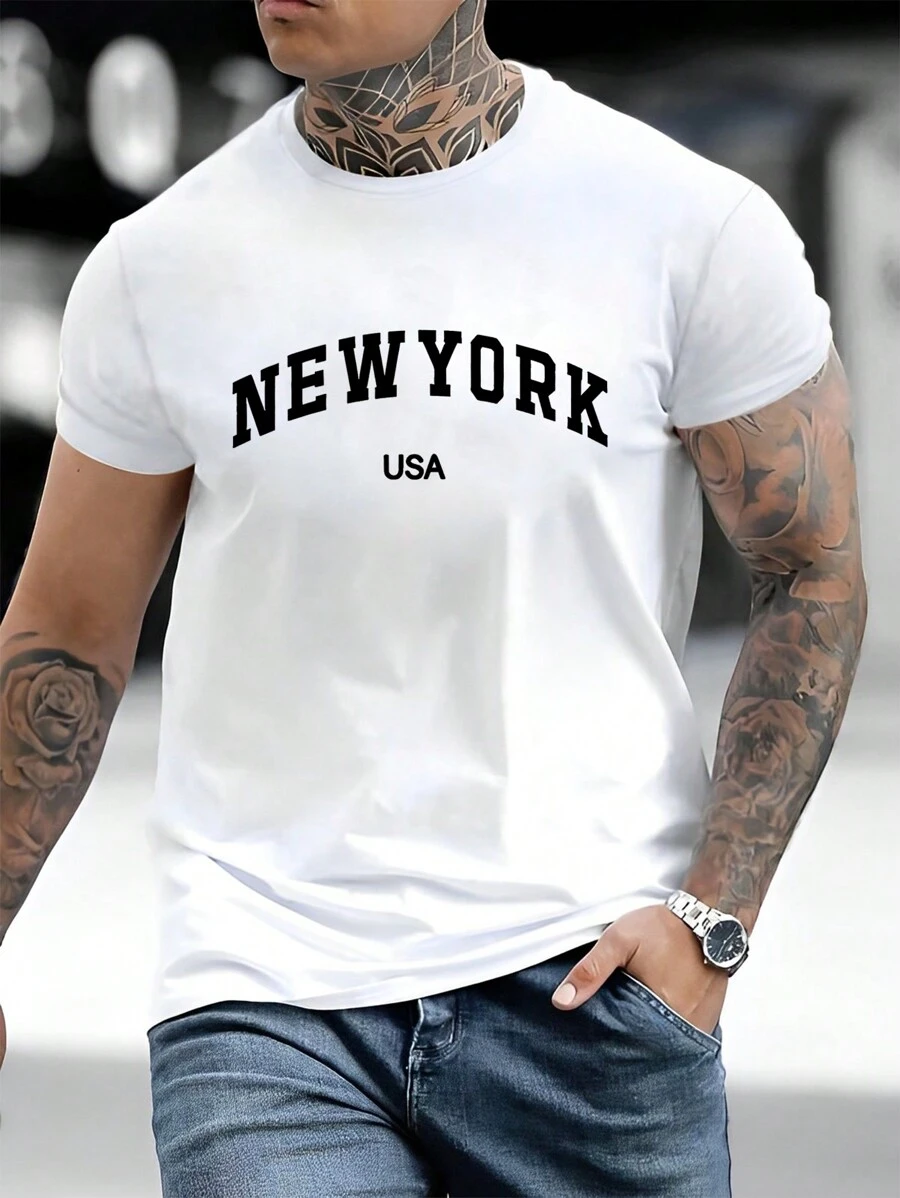 Men's Casual Minimalist Letter Print Short Sleeve T-Shirt