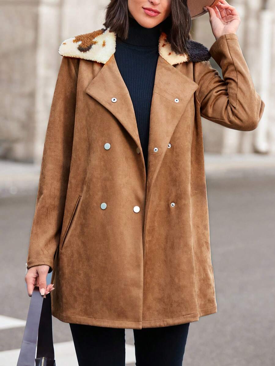 SHEIN Clasi Vrouwen Random kraag Dubbel Rijn Knoppen Normale Fit Jas