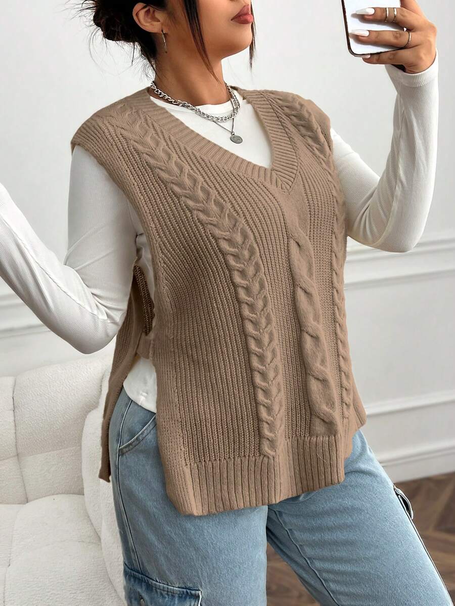 SHEIN EZwear Women's Plus Size Knitted Sweater Vest