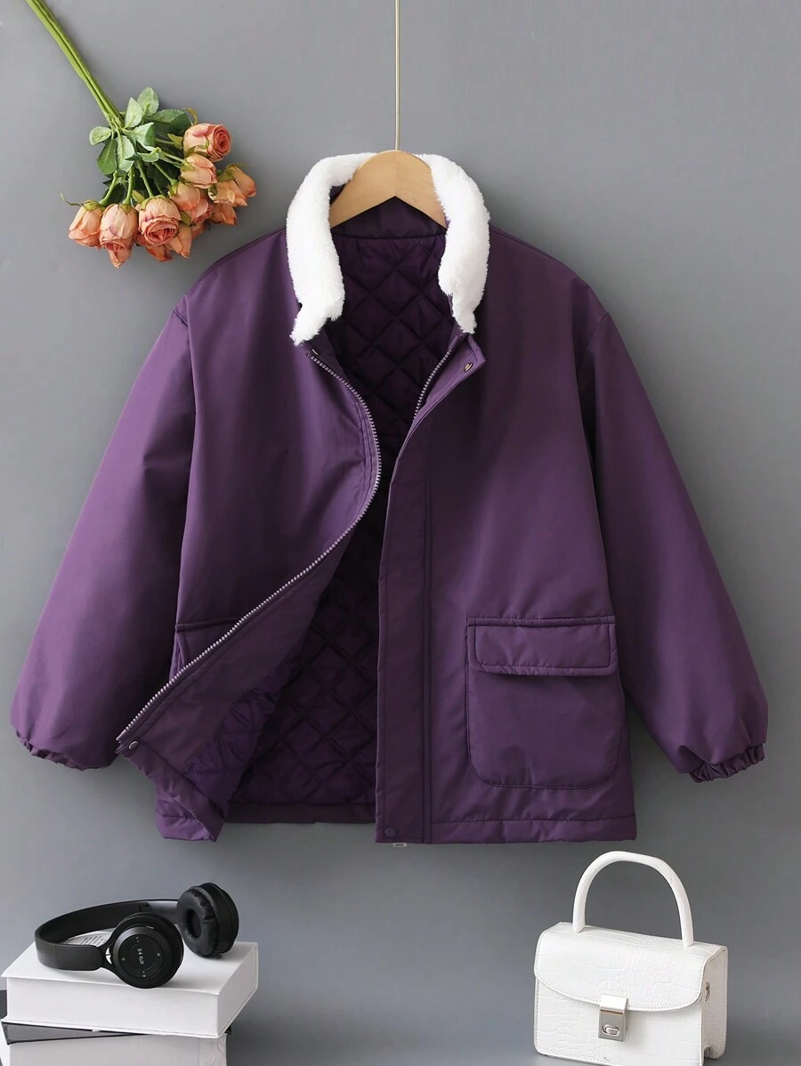 SHEIN Casaco Grosso Feminino Com Gola Com Aba E Bolso Grosso