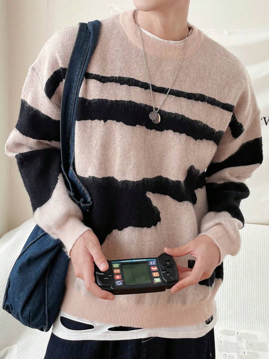 Manfinity Hypemode Suéter Holgado Para Hombres Con Hombro Caído E Impreso