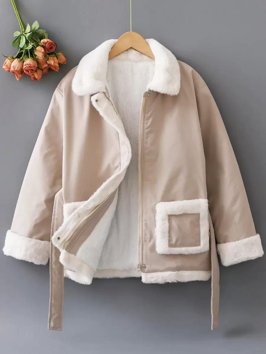 SHEIN Abrigo Con Forro Térmico Y Cuello De Invierno Para Niñas Tween