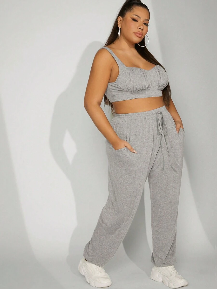 SHEIN Unity Plus Ruched Bust Crop Top & Pants Set
