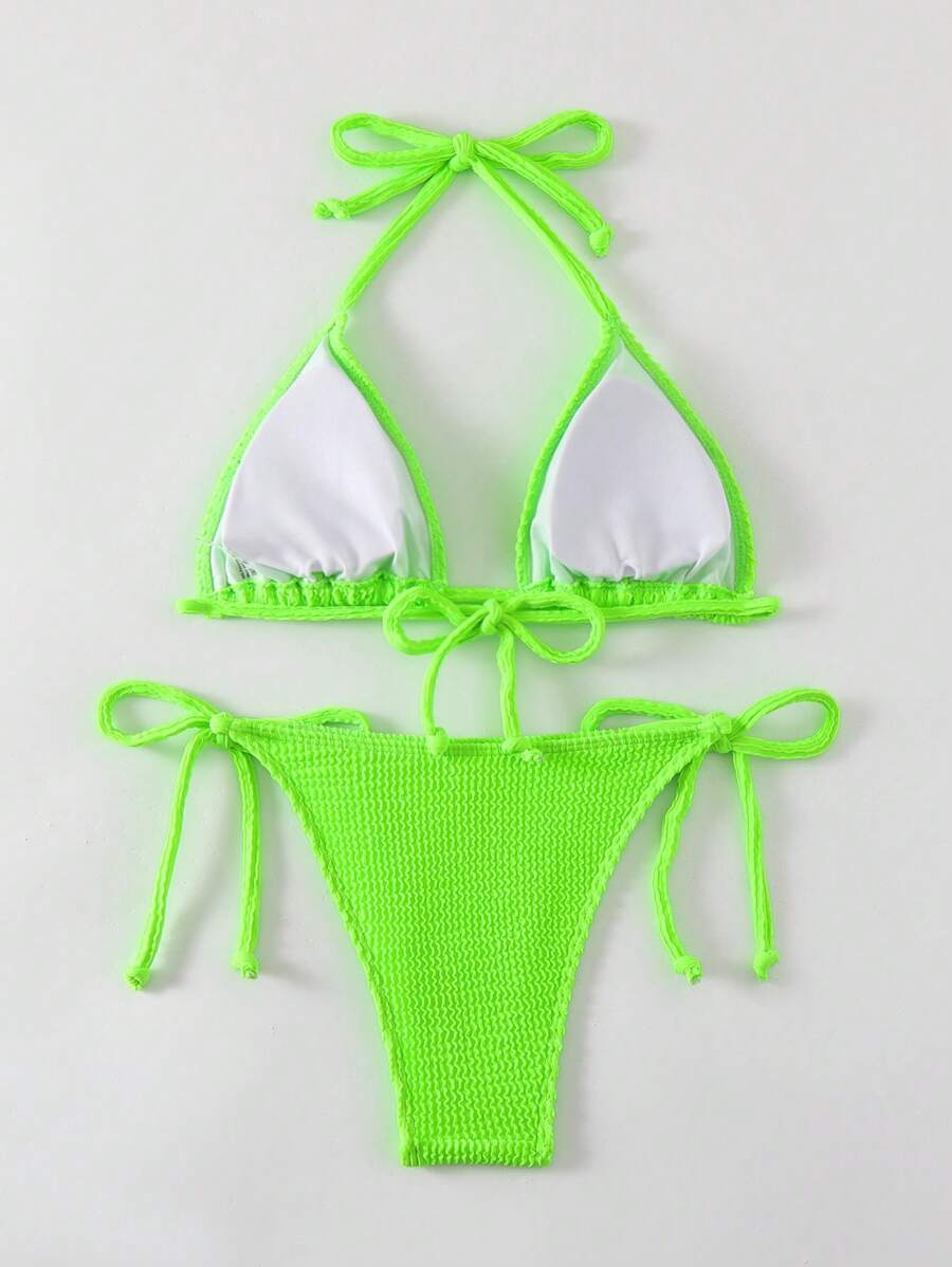 Shein Swim Women S Halter Neck Neon Bikini Set Summer Beach For Sale