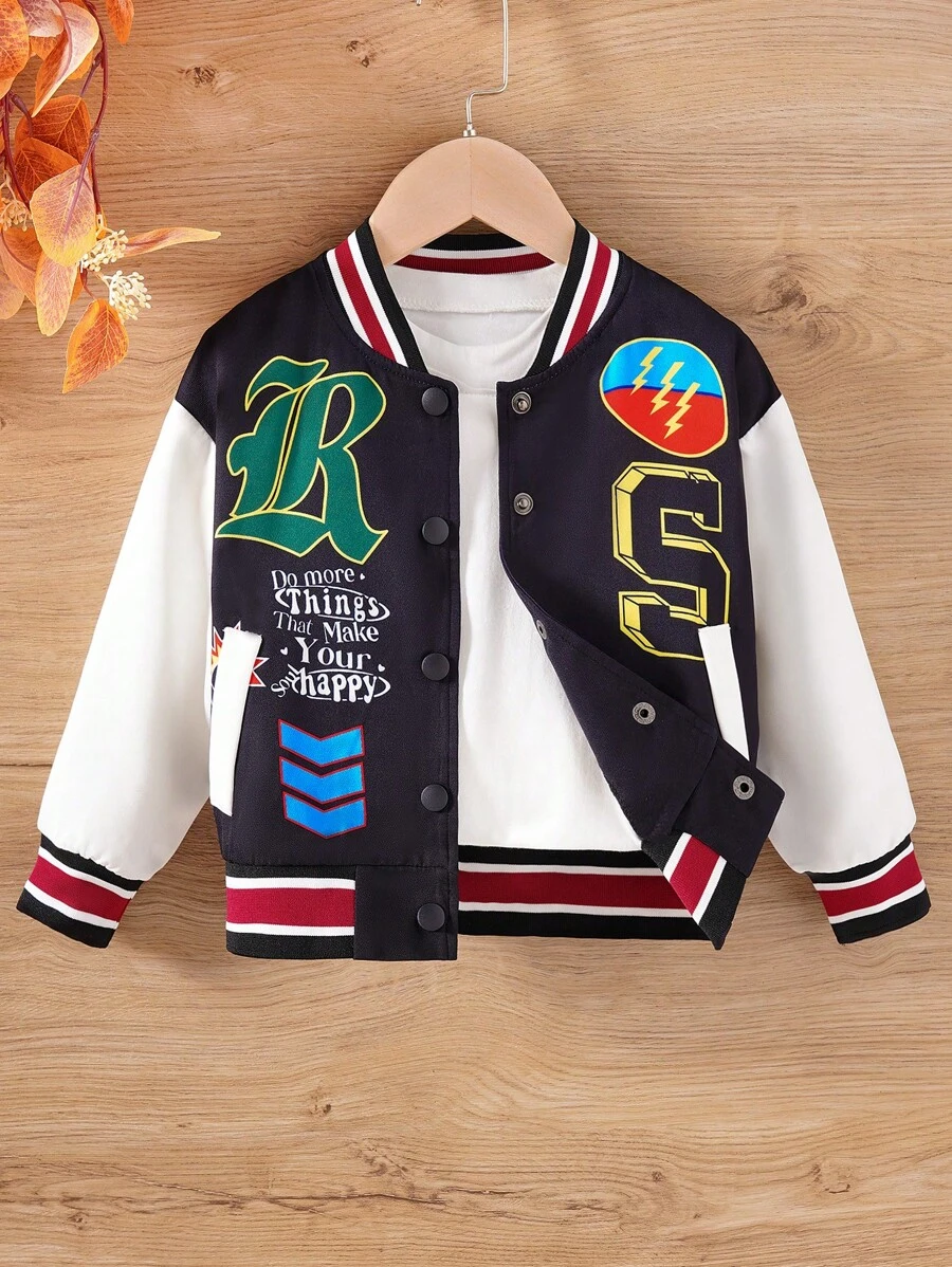 SHEIN Veste Brodée Décontractée À Manches Longues Et Cool De Style Coréen Pour Petites Filles D'automne