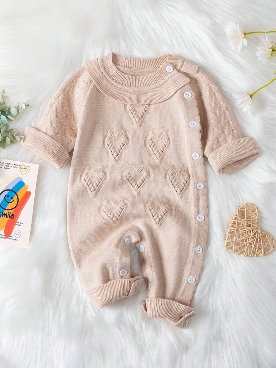 Infant Girls' Buttoned Diagonal Sweater Bodysuit With Knitted Pants