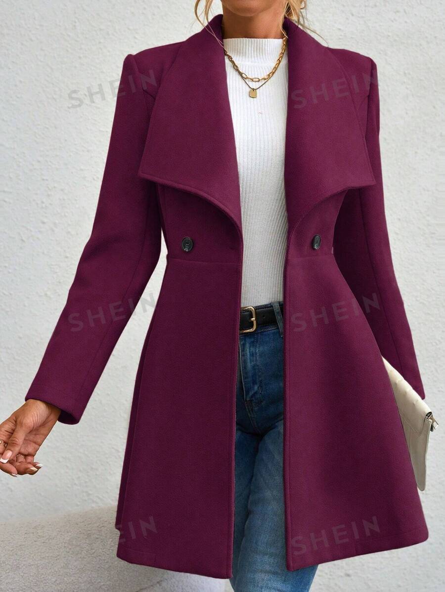 SHEIN Clasi Abrigo de mujer con frente doble botonadura y cuello de solapa grande