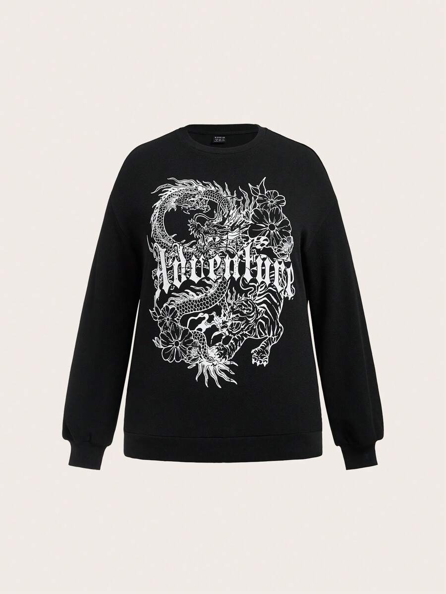 Slaydiva Women's Animal And Letter Printed Sweatshirt