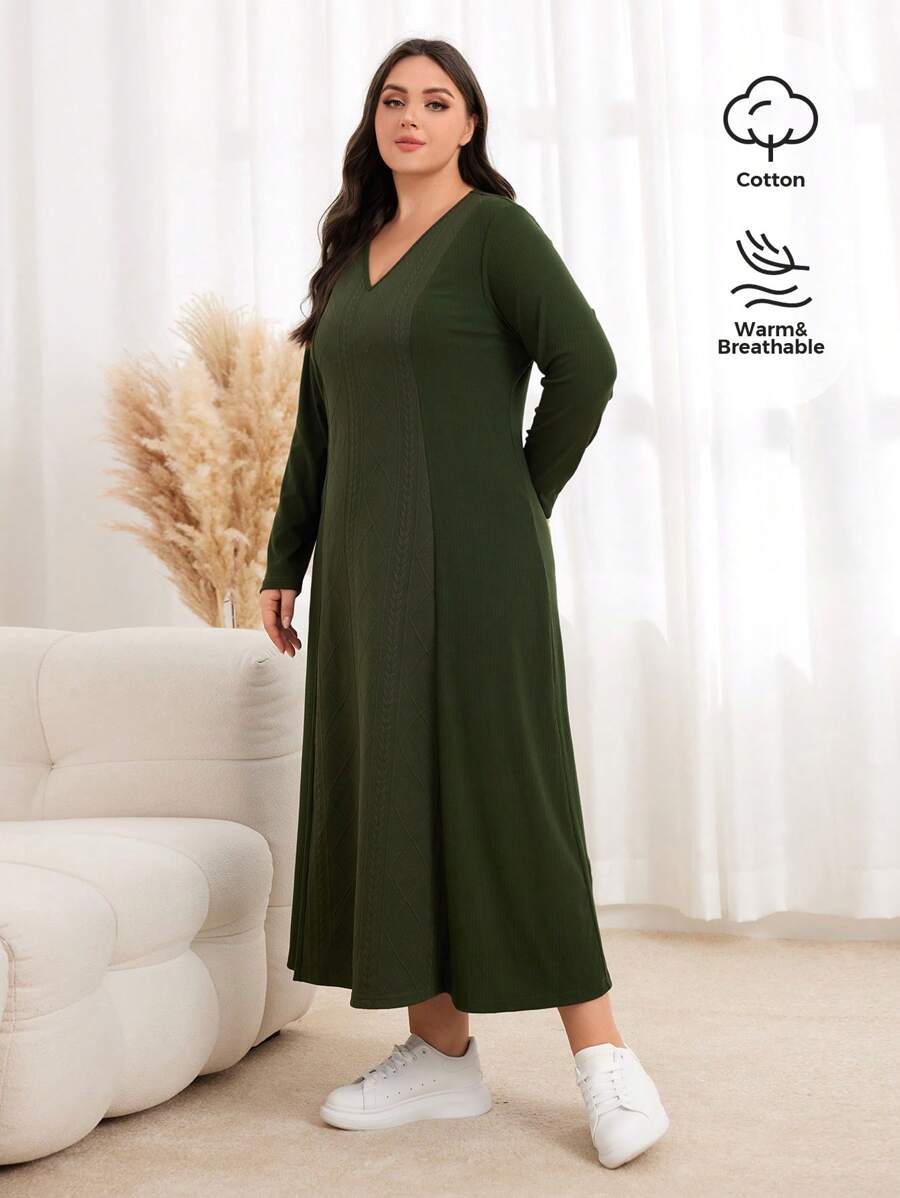 Al Najma Plus Solid V Neck Arabian Dress