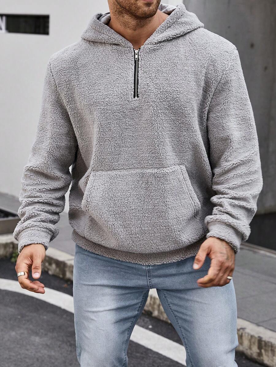 Manfinity Homme Men Plus Size Zippered Half-Fly Hooded Sweatshirt