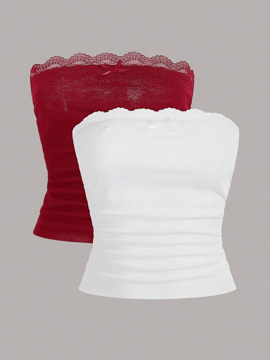 SHEIN EZwear 2 szt. Trykotowy Bez ramiączek Topy