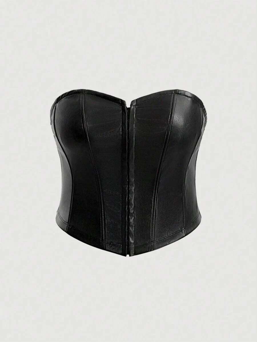 SHEIN MOD Plus Hook & Eye Front PU Leather Tube Top