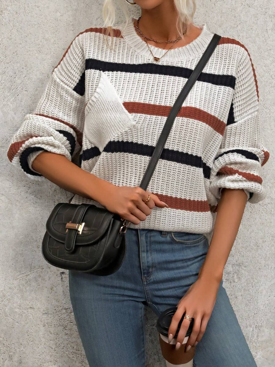 EMERY ROSE Pull À Épaules Basses Rayé Pour Femmes