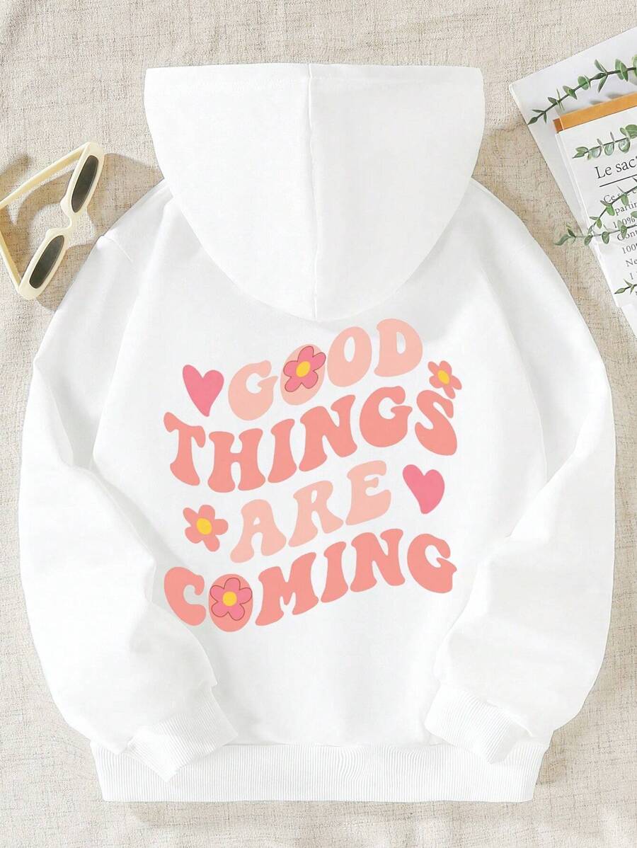 SHEIN Tween Girl Basic Casual Sports Style Sweatshirt, Autumn And Winter