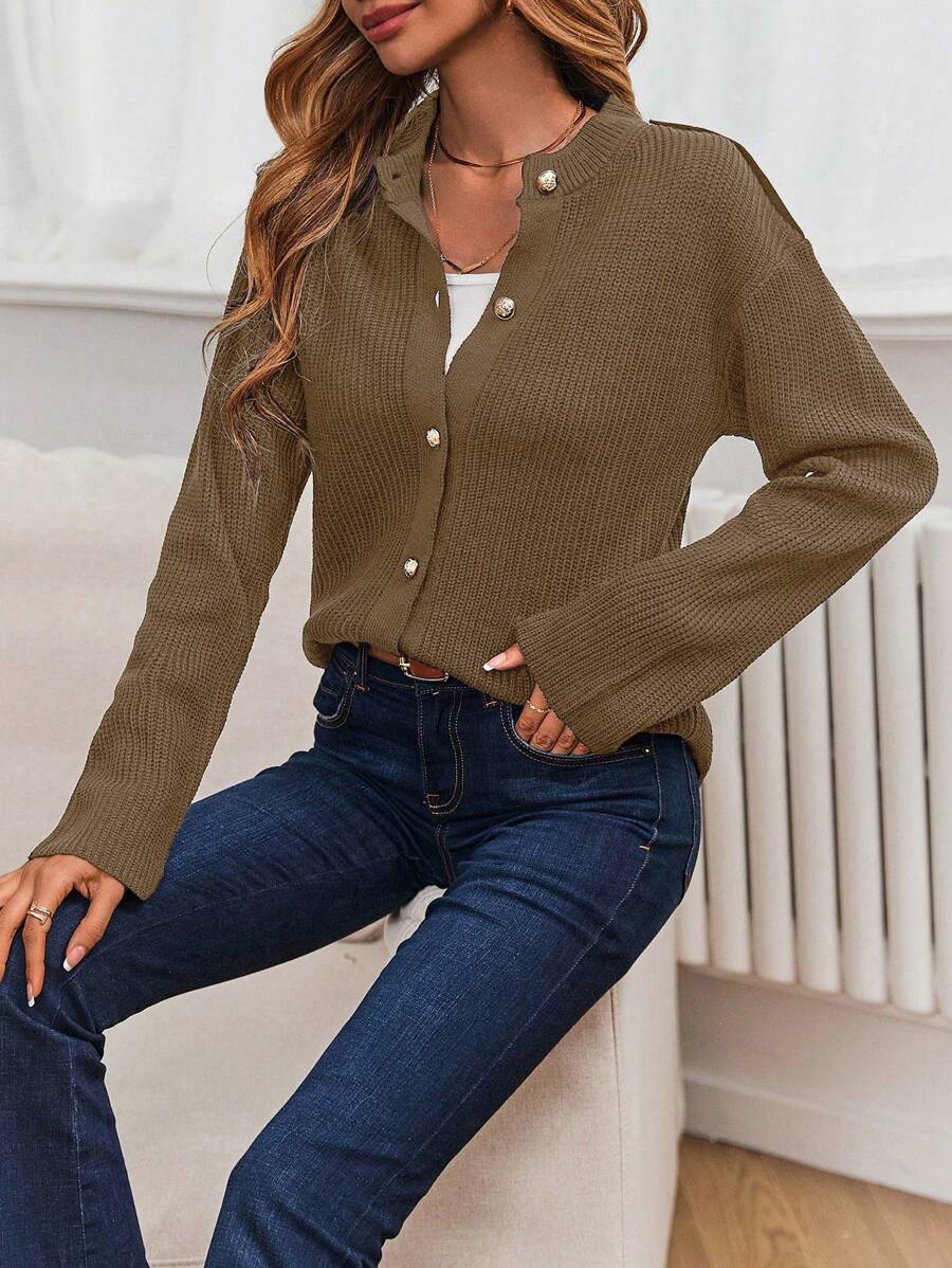 SHEIN LUNE Cardigan À Épaules Tombantes De Couleur Unie