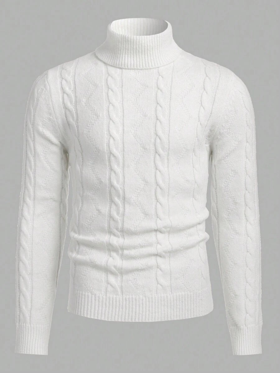 Manfinity VCAY Jersey de cuello alto casual de un solo color con mangas largas para hombre, para salir con amigos