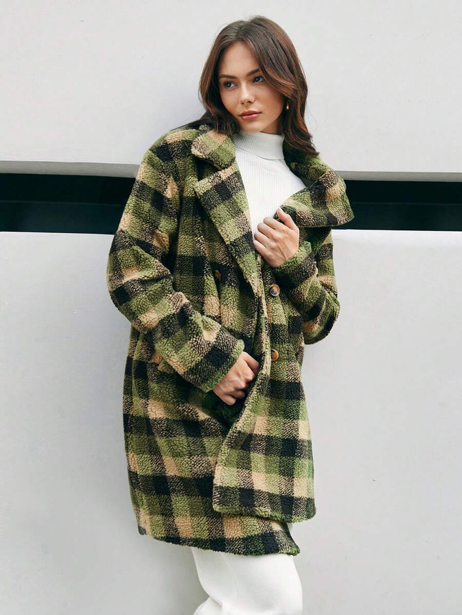 Anewsta Women's Long Plaid Coat