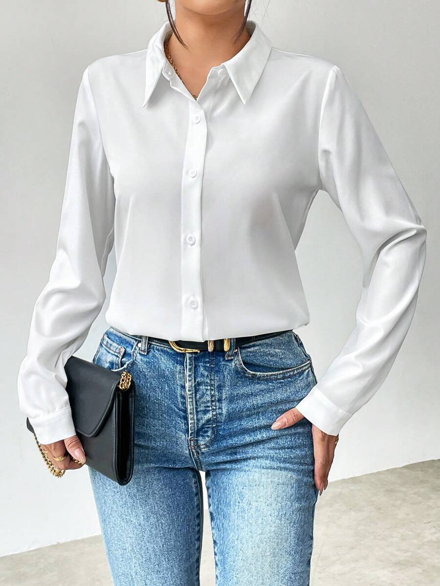 SHEIN Clasi Camisa de mujer de manga larga, Blusas de manga larga