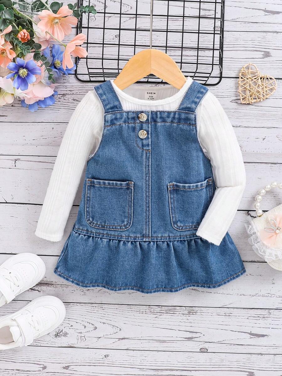 SHEIN Falda General Con Volantes Linda Del Dril De De La Nueva Llegada Para Los Bebés, Correas Ajustables