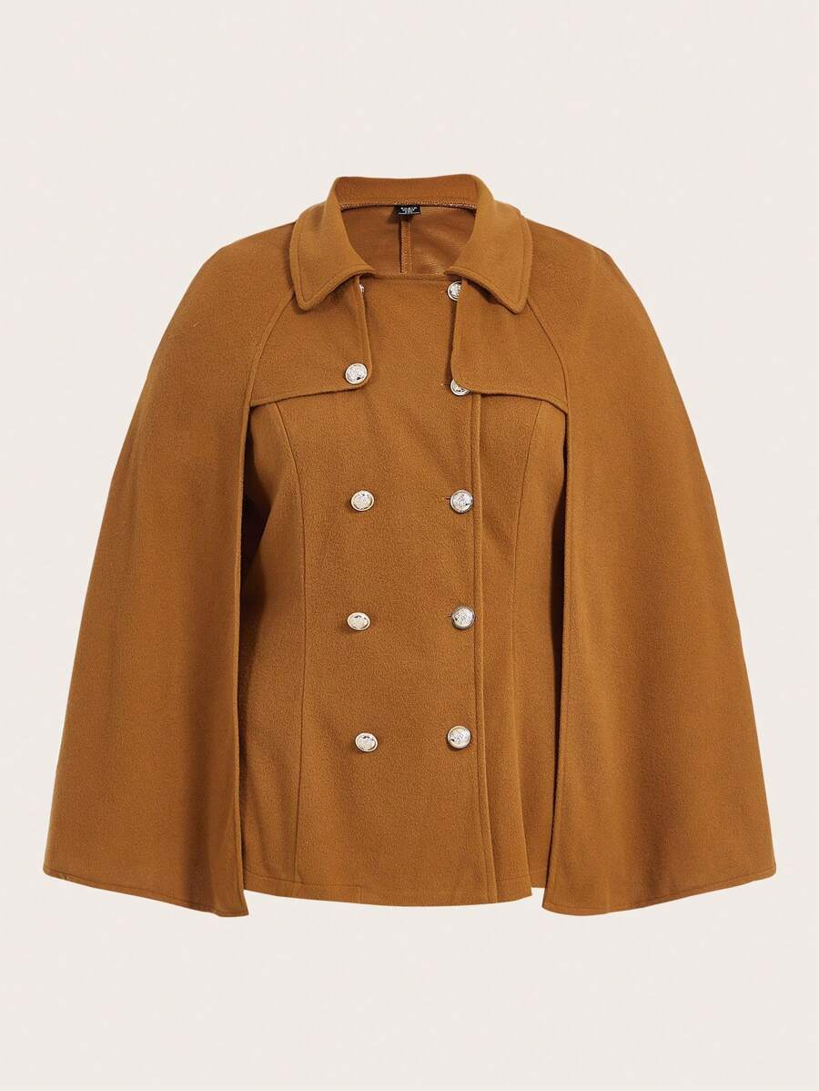 Sunnyshic Plus Size Double-breasted Woolen Cape