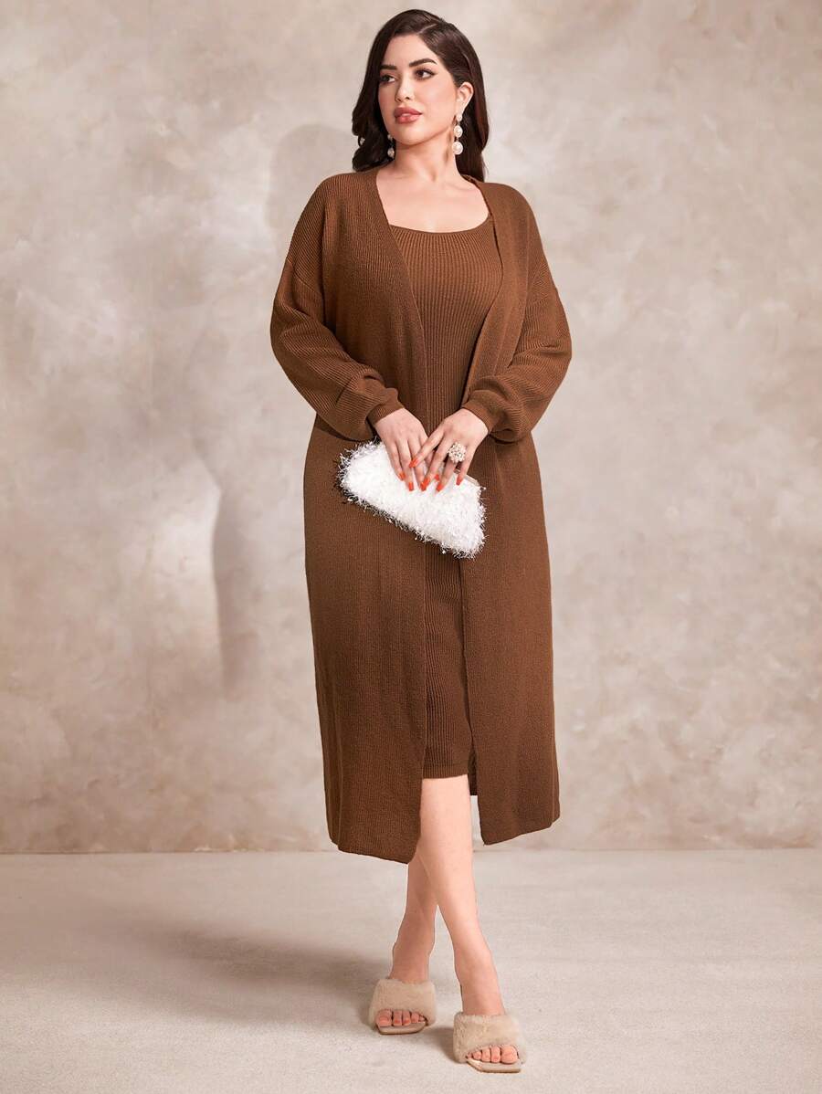Modelyn Ensemble De Cardigan À Épaules Tombantes Et Robe Pull Pour Femmes